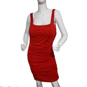 Red tank top style dress with ruching